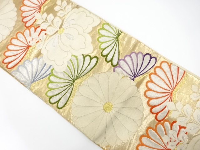 JAPANESE KIMONO / ANTIQUE FUKURO OBI / SILK / WOVEN KIKU